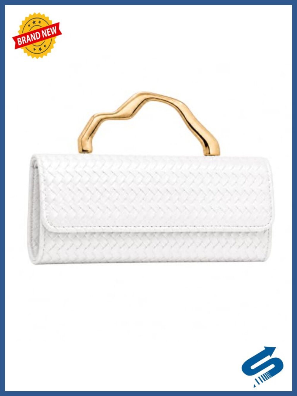 Faux Leather Woven Clutch Evening Bag with Gold Handle